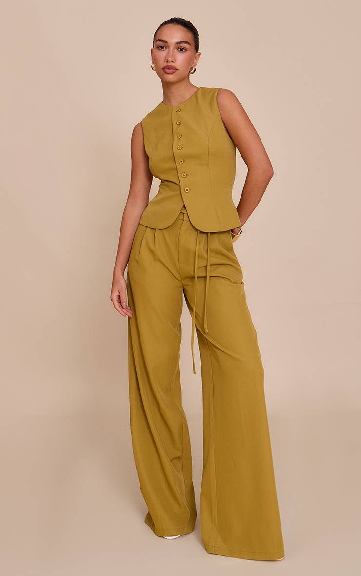 Moutarde Pantalon Large Tissé Ajusté Avec Détail Nœud À La Taille