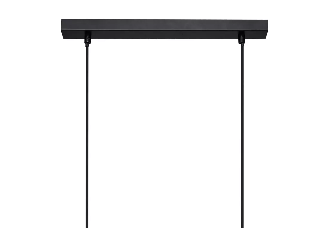 Luminaire Suspension 5 Lampes en Métal Noir et Bois de Pin L 60 cm
