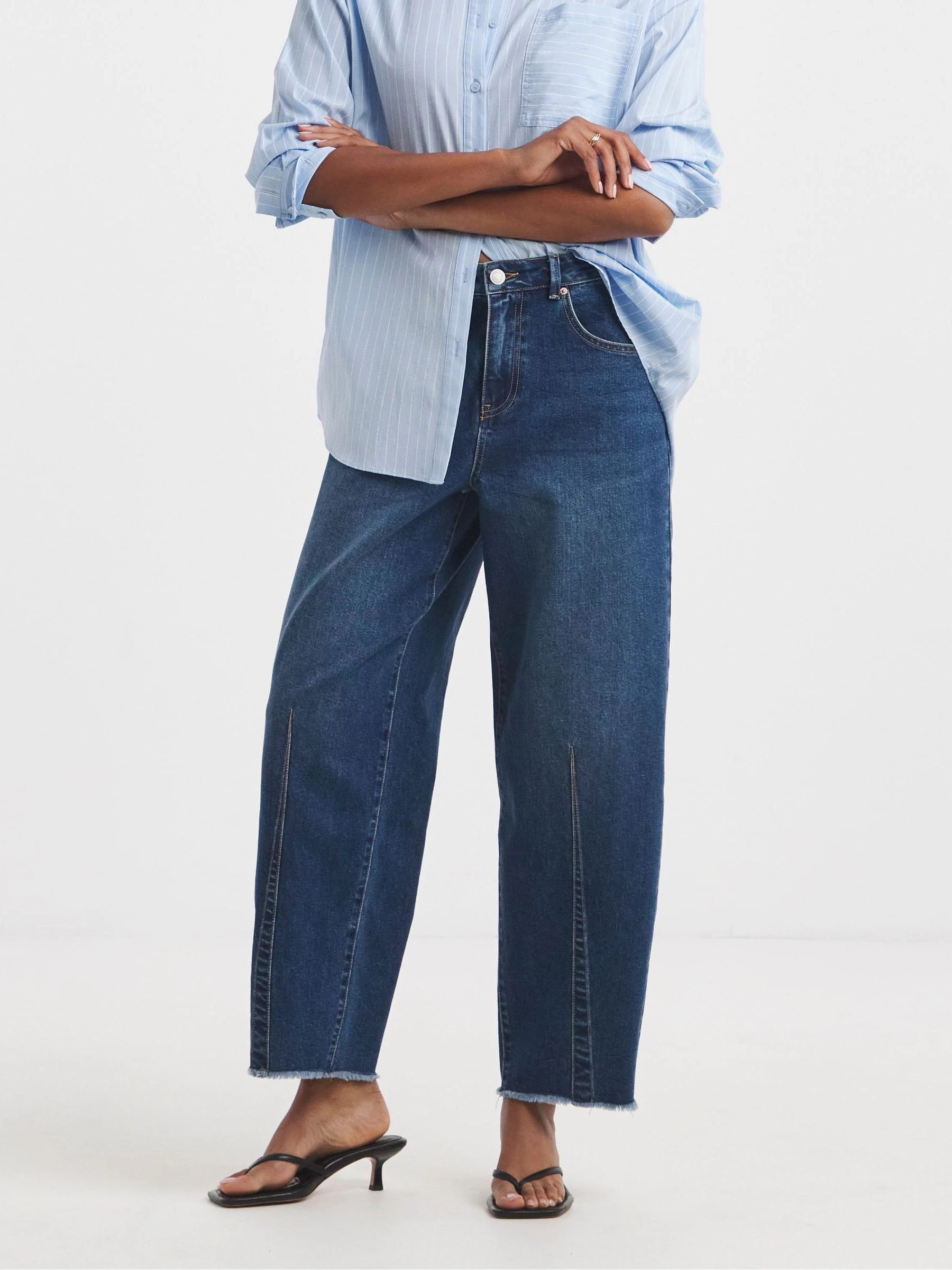 Blauw - Simply Be Barrel jeans met figuurnaad