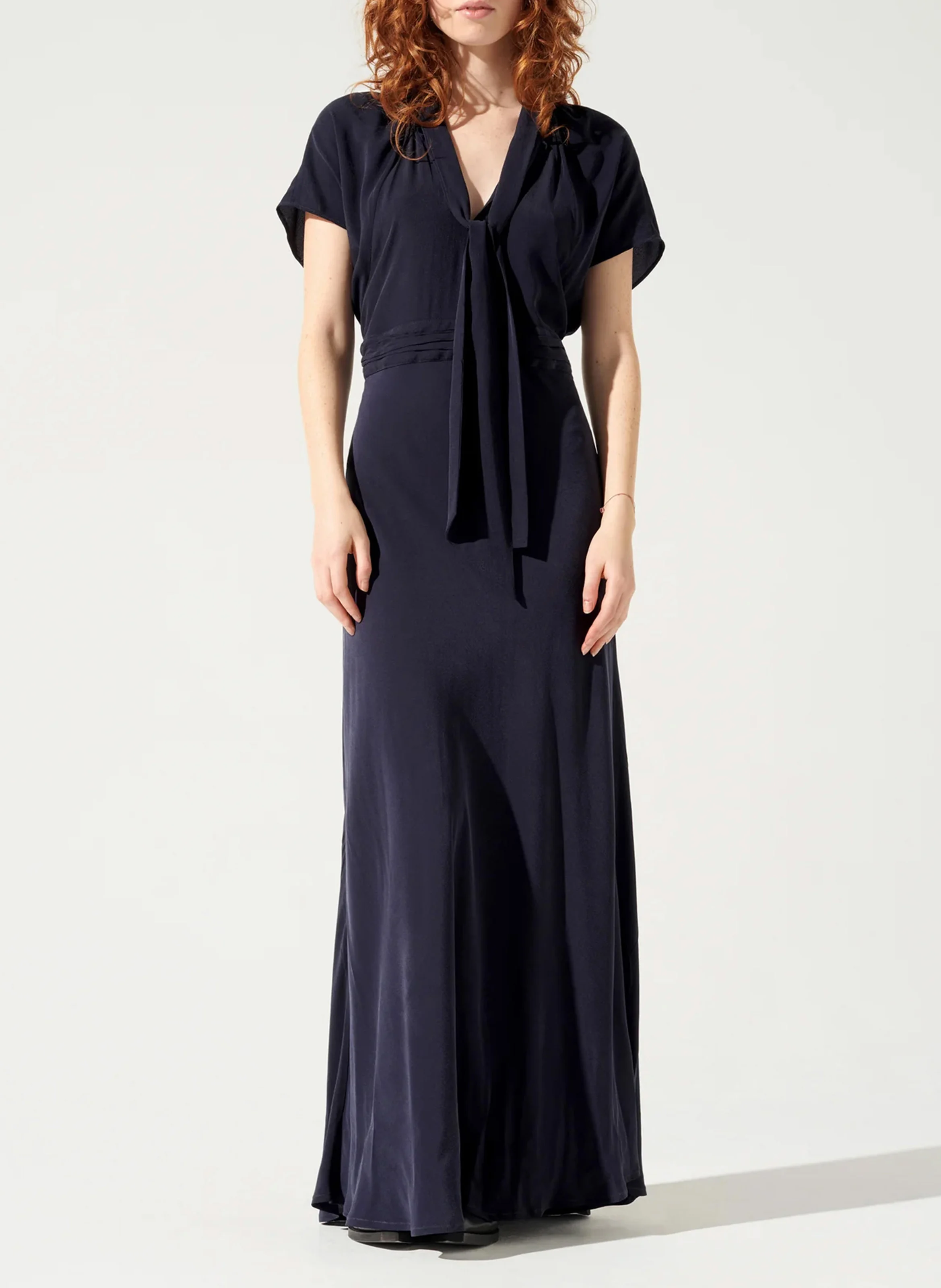 Robe longue col lavallière | Bleu