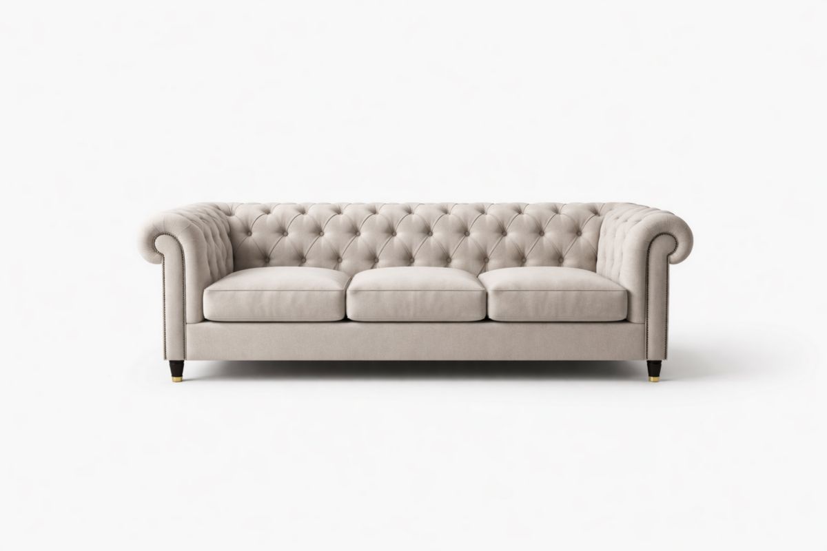 3-Sitzer Sofa Stoff Samt Beige Chesterfield Stil 220cm