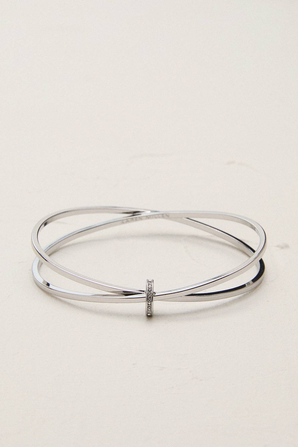 KarenMillen Silver Tone Oval Pavé Chain Bangle