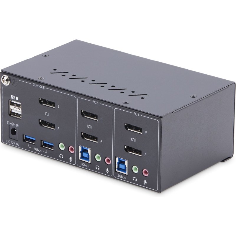 StarTech.com Switch KVM 2 Ports pour Deux Moniteurs, 4K60Hz, 2 Ports USB 5Gbps, 2 Ports USB 2.0 HID - Commutateur KVM DisplayPort avec Commutation par Touches, Conforme TAA - Protection ESD Niveau 3