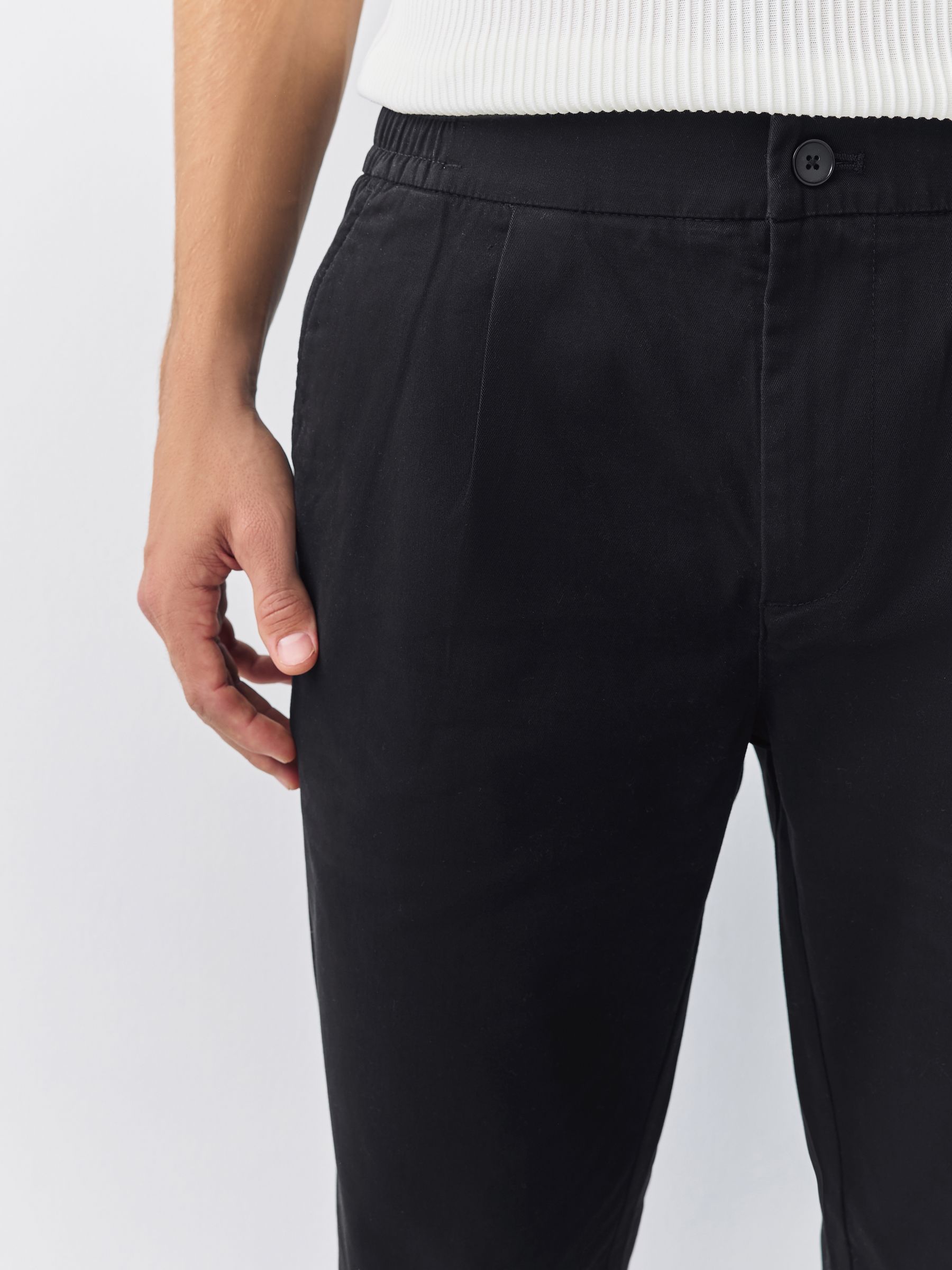 Zwart - Slim Fit - Pleated Stretch Chinos Trousers With Elasticated Waist