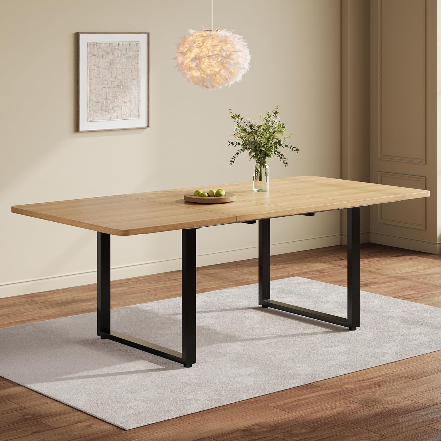 Merax Ausziehbarer Esstisch 140/180/220×80 cm, rechteckiger Tisch für 6–10 Personen, Metallbeine, 3-stufig verlängerbar, stabil, modernes Esszimmer- und Küchendesign, Holzfarbe