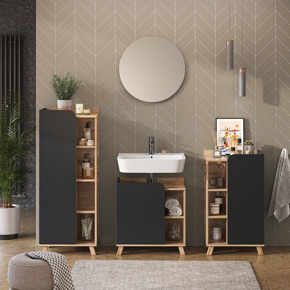 Vicco Badmöbel-Set Karen Sonoma Anthrazit 4 Teile
