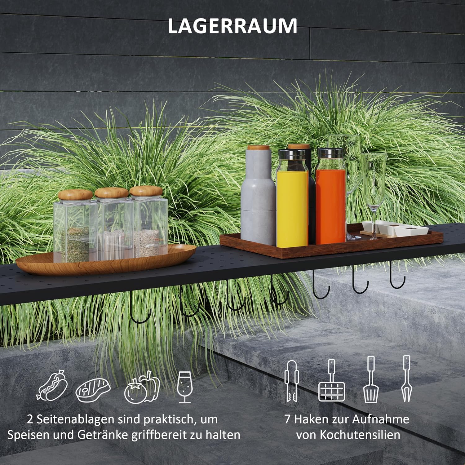 Outsunny Grillpavillon 233 x 110 x 235 cm Winddicht Gartenpavillon mit Doppeldach,Regalen, Gartenlauben mit UV-Schutz, BBQ Pavillon aus Stahl, Gartenzelt Grillzelt für Party BBQ, Dunkelgrau