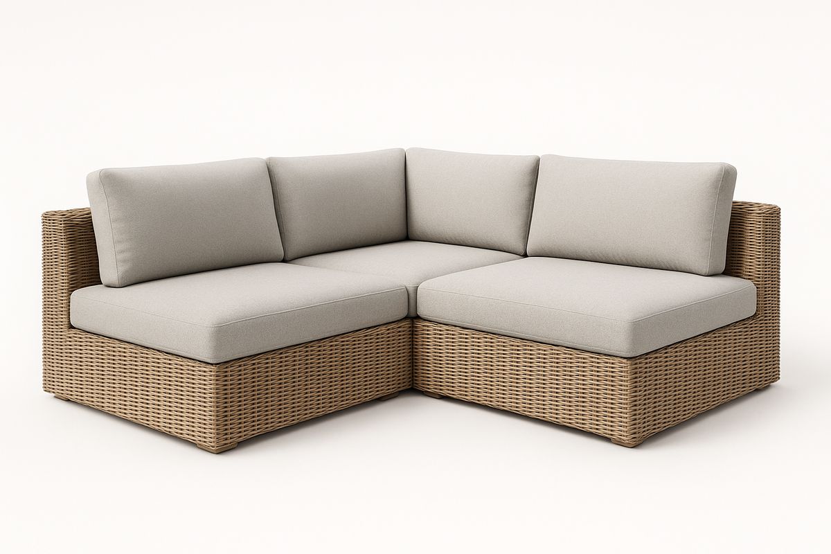 Rattan Ecksofa Set Beige Stoff 210x210x80cm
