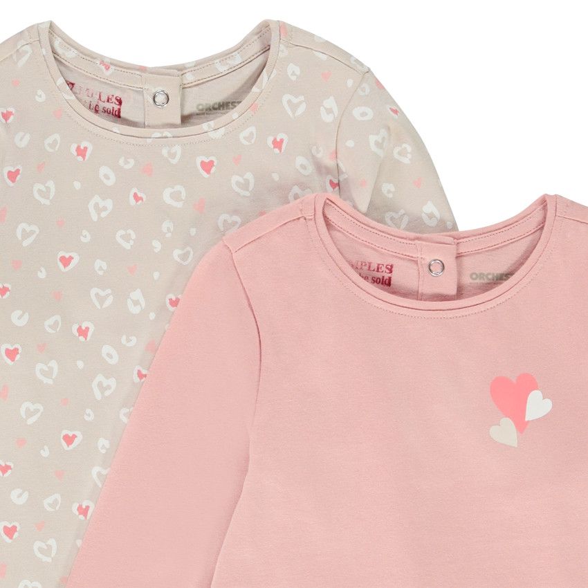 Lot de 2 t-shirts manches longues en jersey pour bébé fille - Ecru