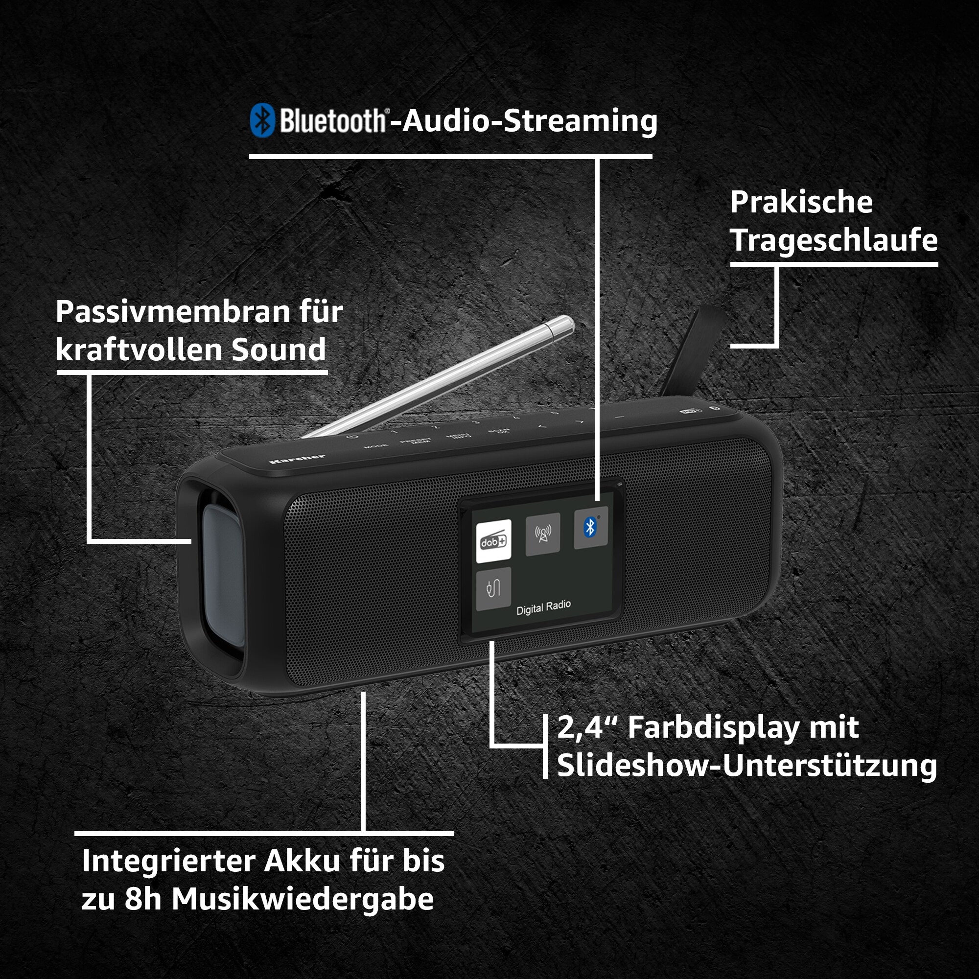 Karcher DAB Go tragbarer Bluetooth Lautsprecher & Digitalradio DAB+, UKW Radio mit 2,4