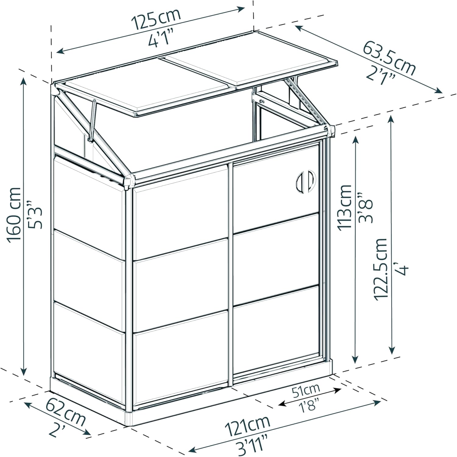 Canopia by Palram Lean To 4x2 Anlehngewächshaus 125x63.5cm Silber Aluminiumrahmen mit Transparent Polycarbonatplatten