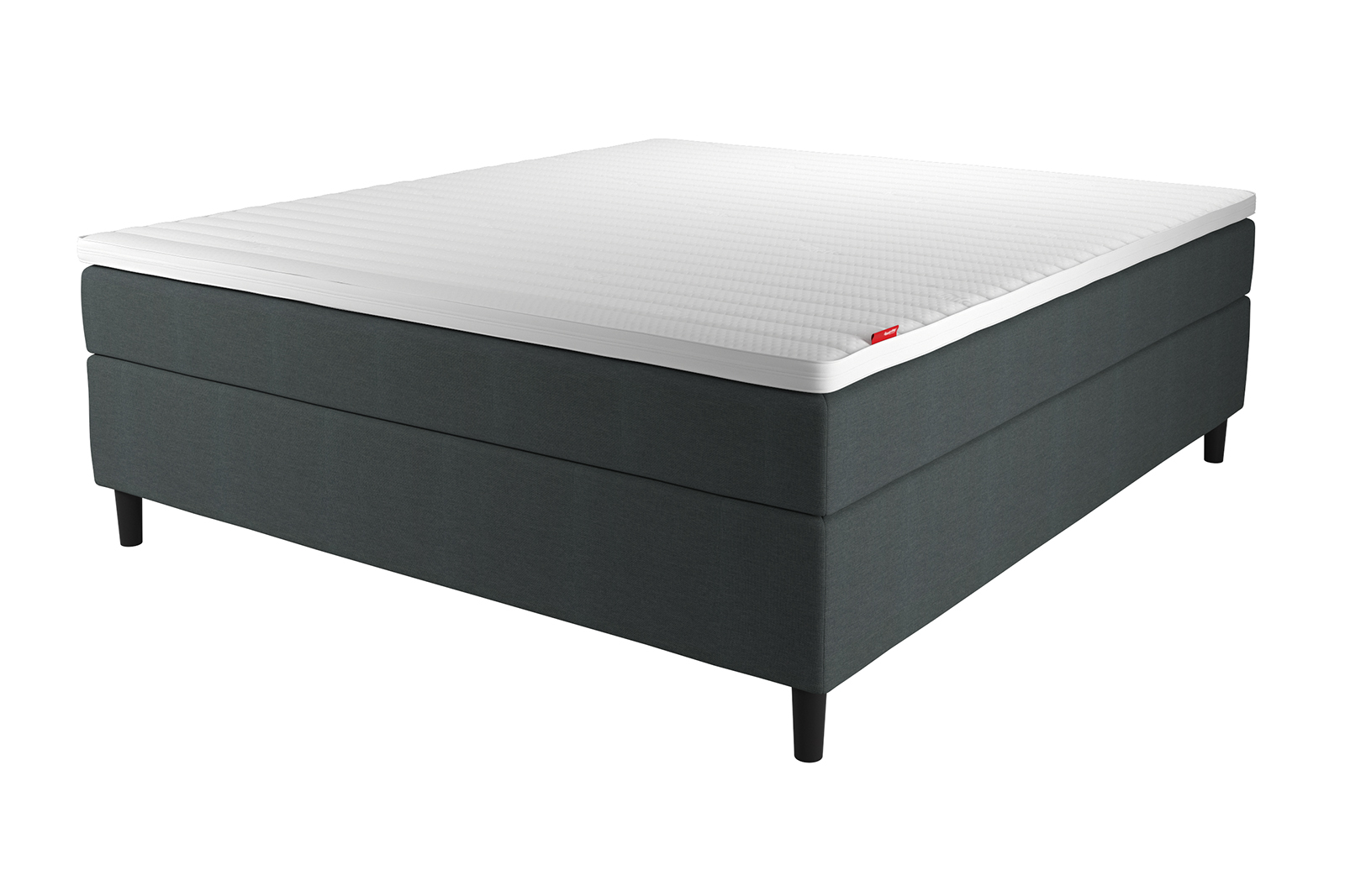 Sensitive 200 kontinentalseng Tekstil Chia 28 i 160x200 cm. Fast/Fast komfort m/Premium latex overmadrass og Round black ben 13 cm med støtteben. Uten hodegavl.