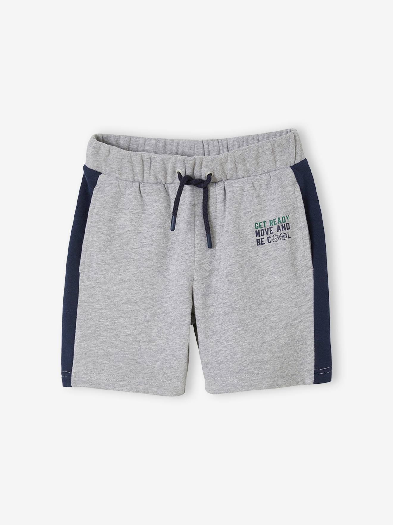 Bermuda esportiva lisa azul-escura para meninos com estampas