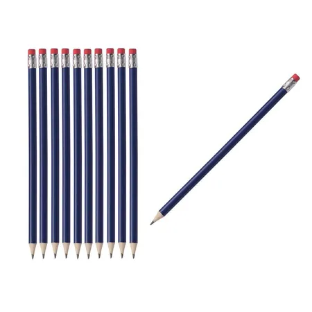 Macma Bleistifte HB mit Radierer, blau lackiert, ohne Herstellerlogo, 10 Stück