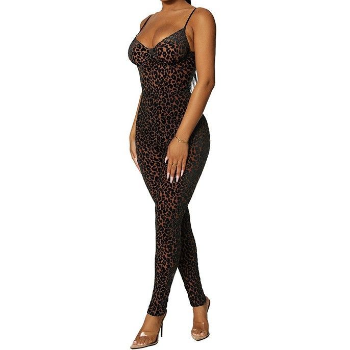 Emilyn - Spaghettibandjes luipaardprint jumpsuit