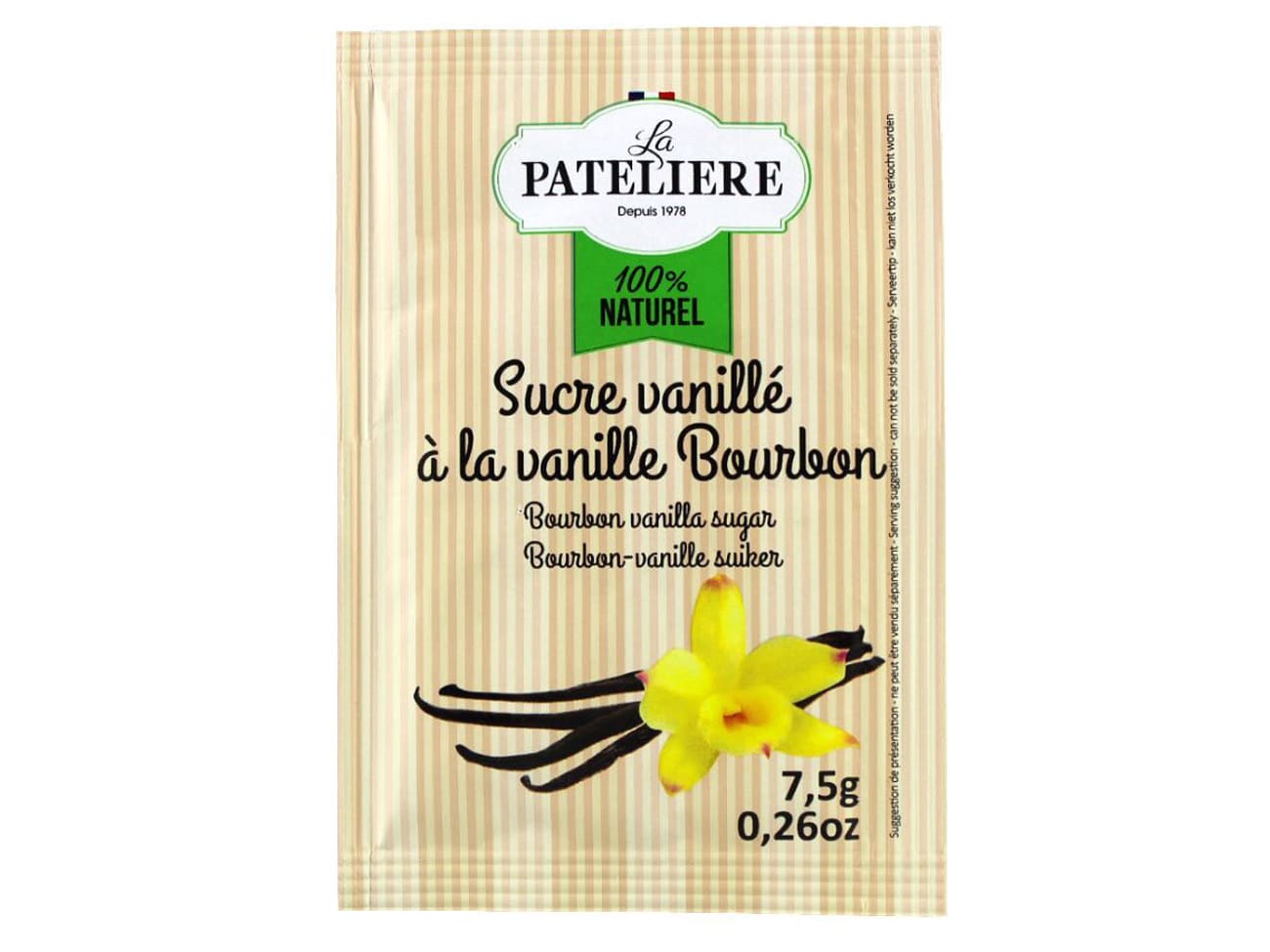 Sucre vanillé naturel - à la vanille bourbon - 10 x 7,5 g - La Patelière
