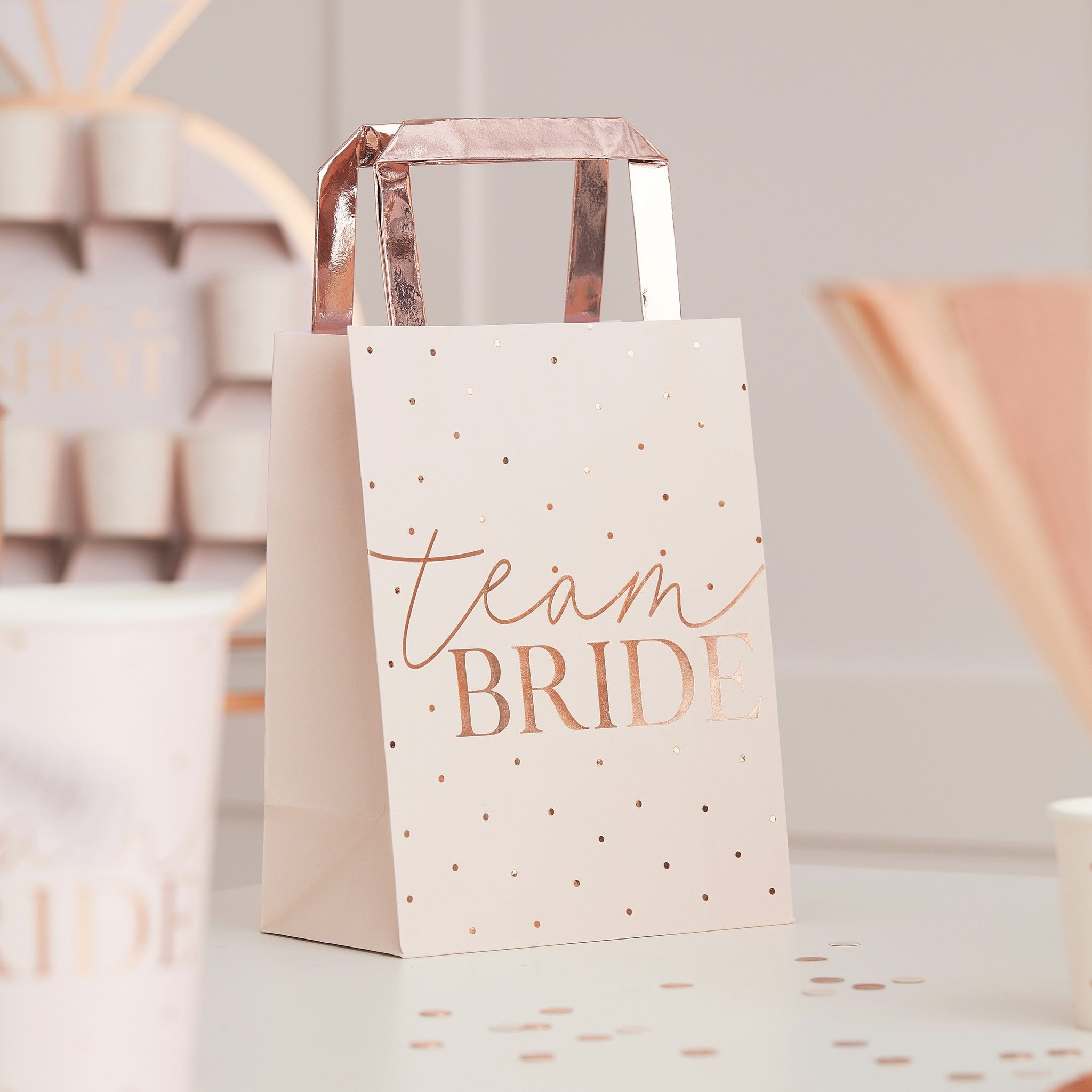 Roze Uitdeeltasjes Team Bride 27cm 5st