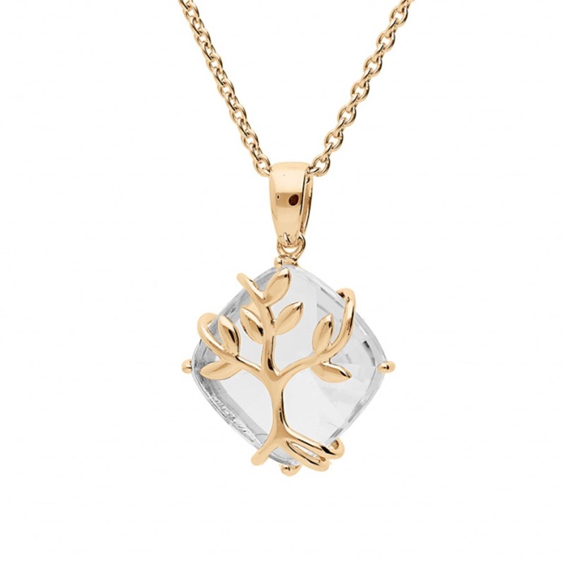 Collier femme arbre de vie et oxyde blanc - Plaqué or