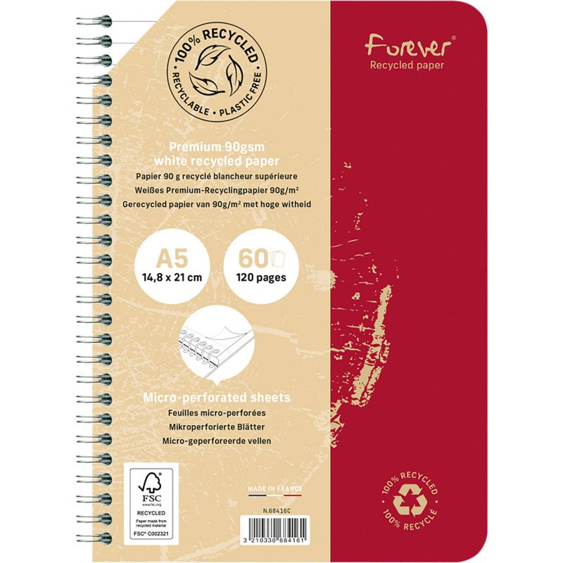 Cahier recyclé Forever Premium A5 - ligné - 120 pages