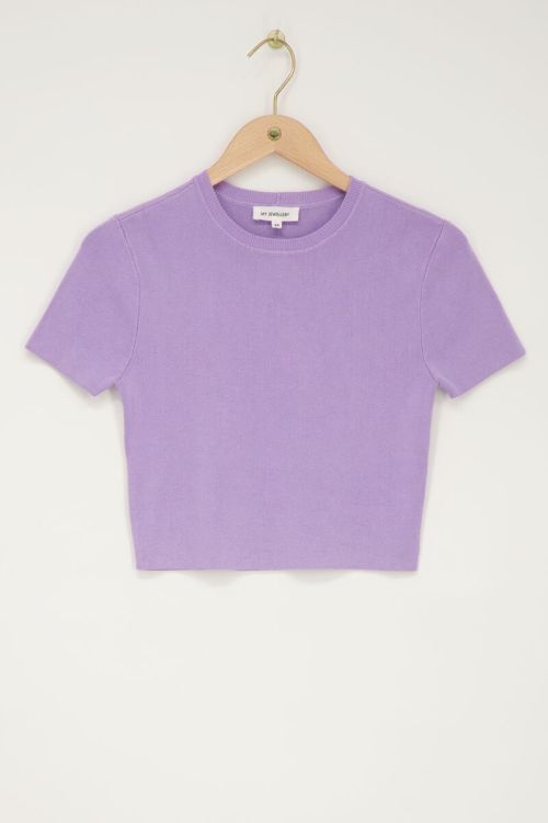 Lila basic crop top met korte mouwen