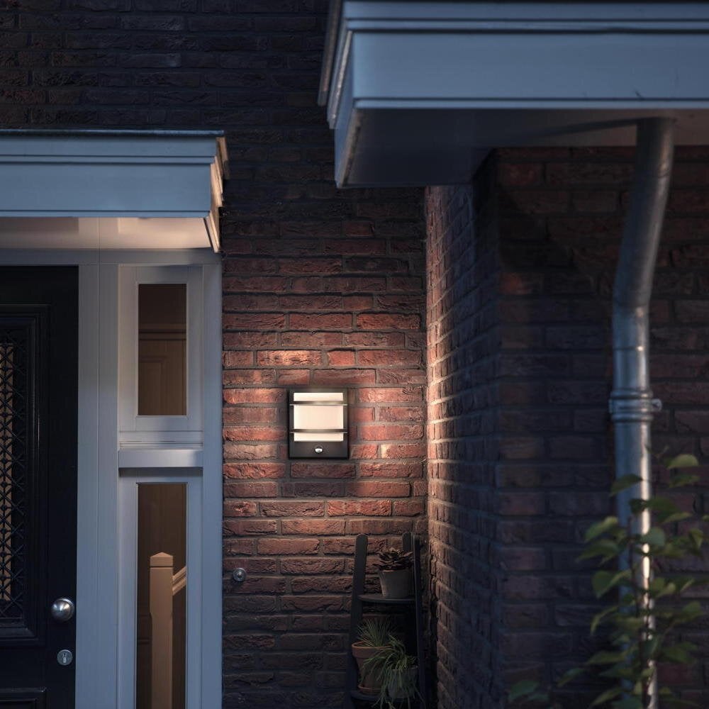 Philips LED wandlamp Petronia in antraciet 12W 1200lm IP44 met bewegingsmelder