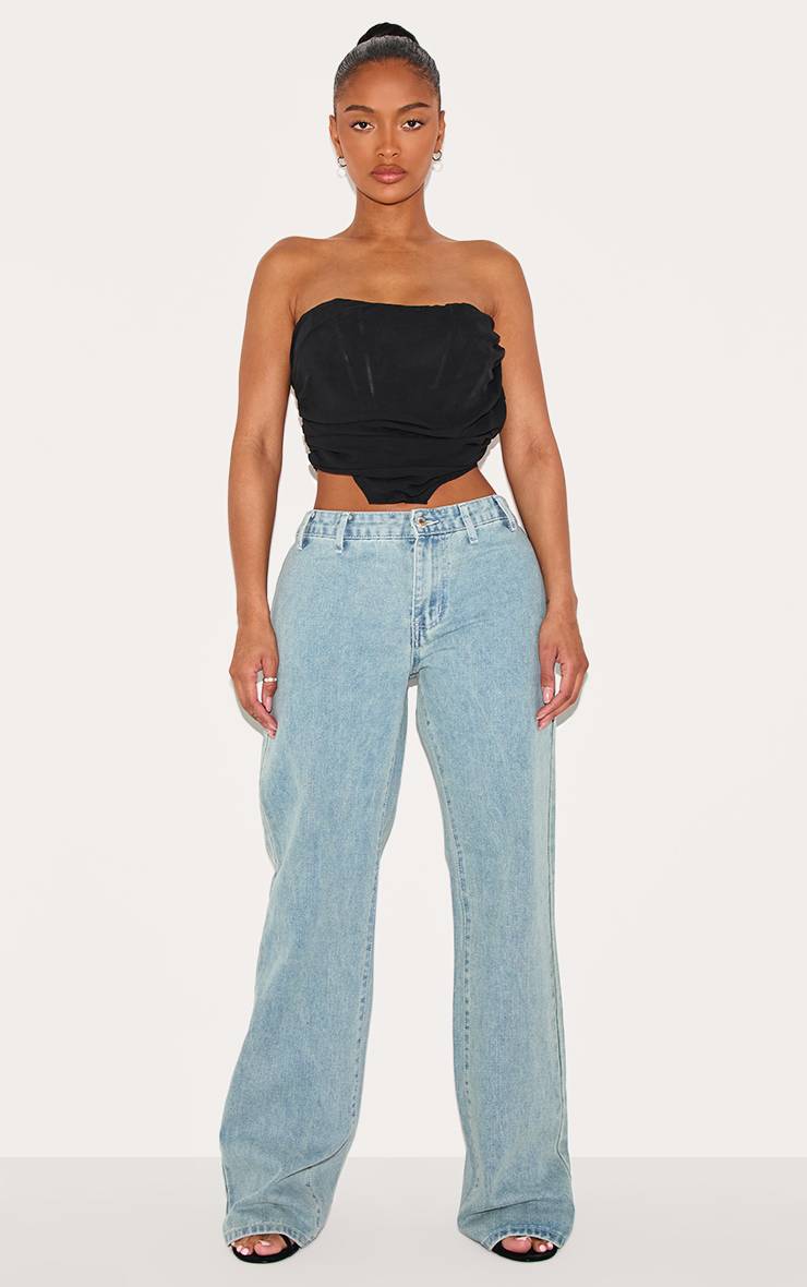 Noir Top Court Corset En Mousseline Froncée Shape