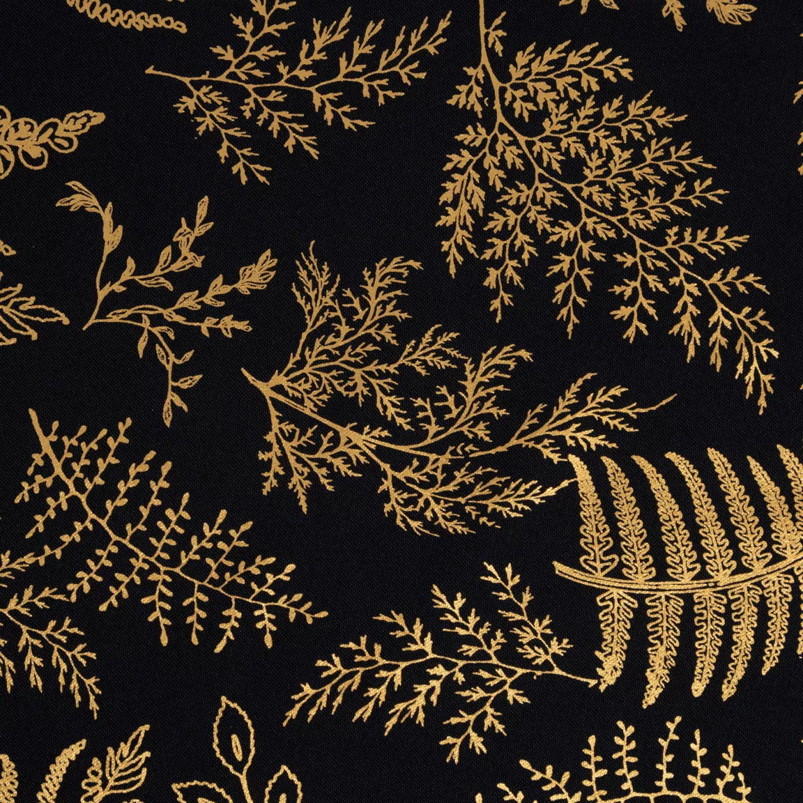 Nappe de Noël rectangulaire anti tache (140 x 240 cm) Feuillage Noir et doré