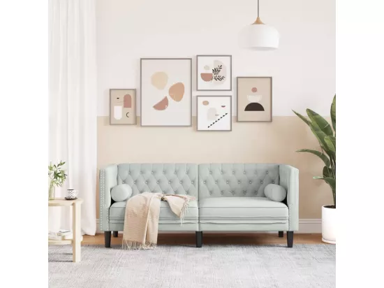 Canapé Chesterfield avec traversins 2 places gris clair velours