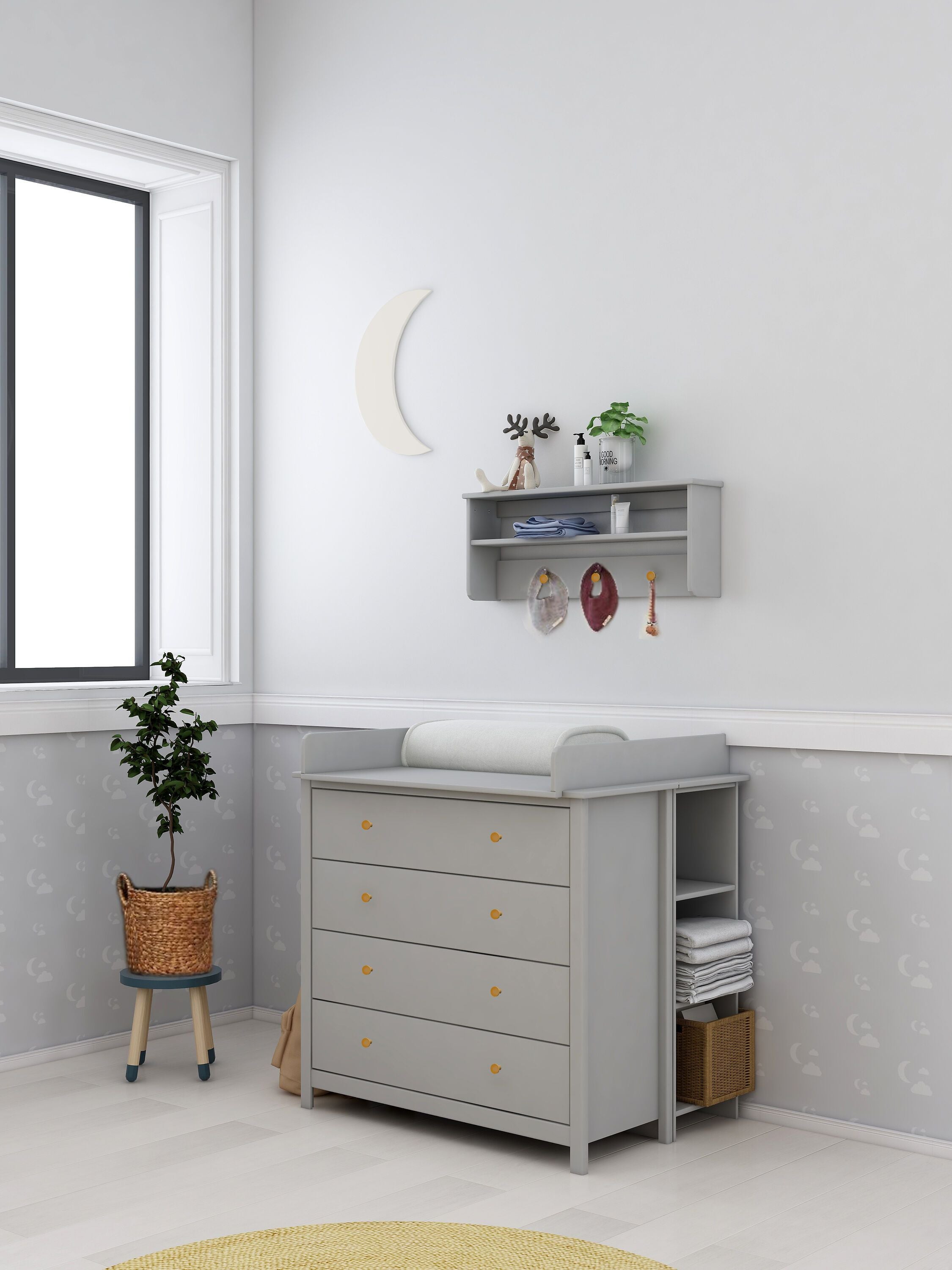 LUNA Wickekommode mit Aufsatz Grau - Grau / B: 101.0 cm x T: 76.5 cm x H: 103.1 cm