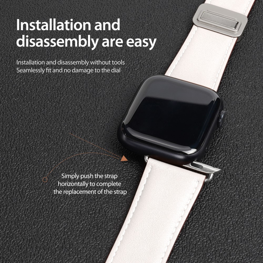 Apple Watch (49/46/45/44 mm) Echtleder Armband mit Magnet-Verschluss (Gelenkumfang 185-245mm) - Weiss