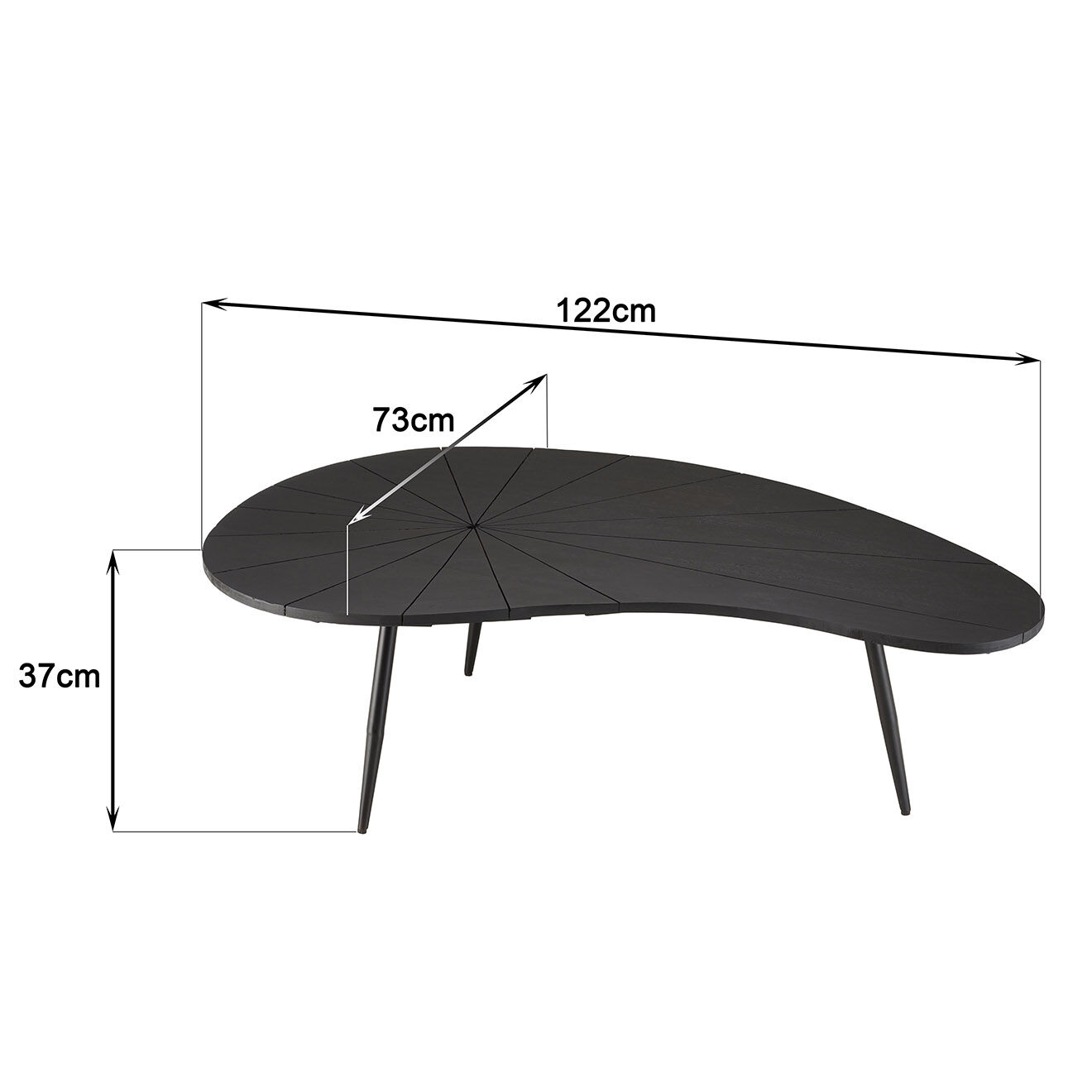 Macabane Table basse ovoïde plateau texturé James noire - 122x73x37 cm