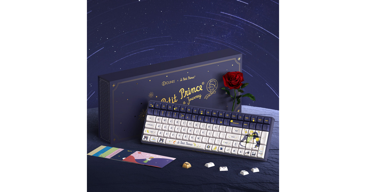 IqunixF97 Starry Tryst, gaming toetsenbord  (Donkerblauw/wit, US lay-out, IQUNIX Little Prince, RGB leds, 96%, Hot-swappable, PBT, 2.4GHz | Bluetooth 5.1 | USB-C)