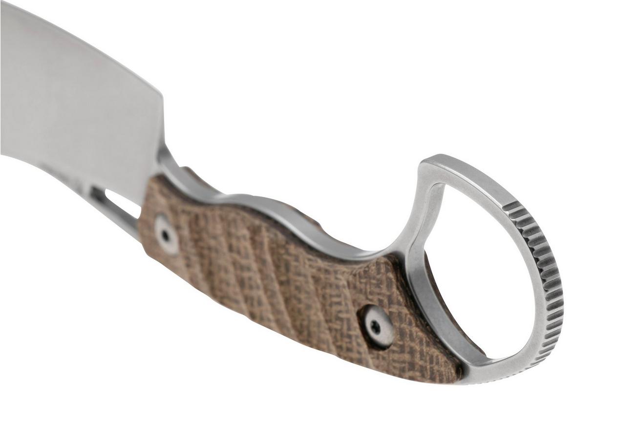 Kizer Little Rhino 1065A4, Stonewashed AEB-L, Burlap Micarta vaststaand mes, Kapuscinski Giedymin design
