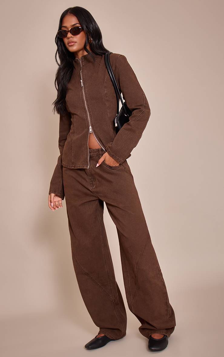 Chocolat Jean Barrel Taille Mi-haute À Détails De Coutures Vintage Tall