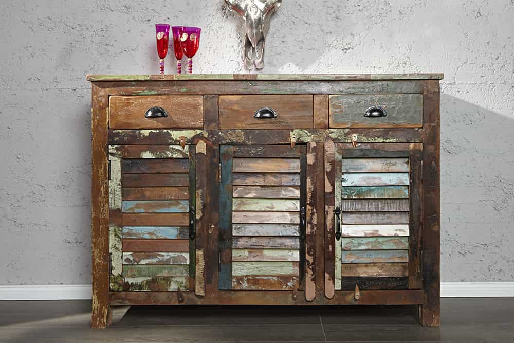 Einzigartiges Sideboard JAKARTA 125cm recyceltes Massivholz aus Fischerbooten