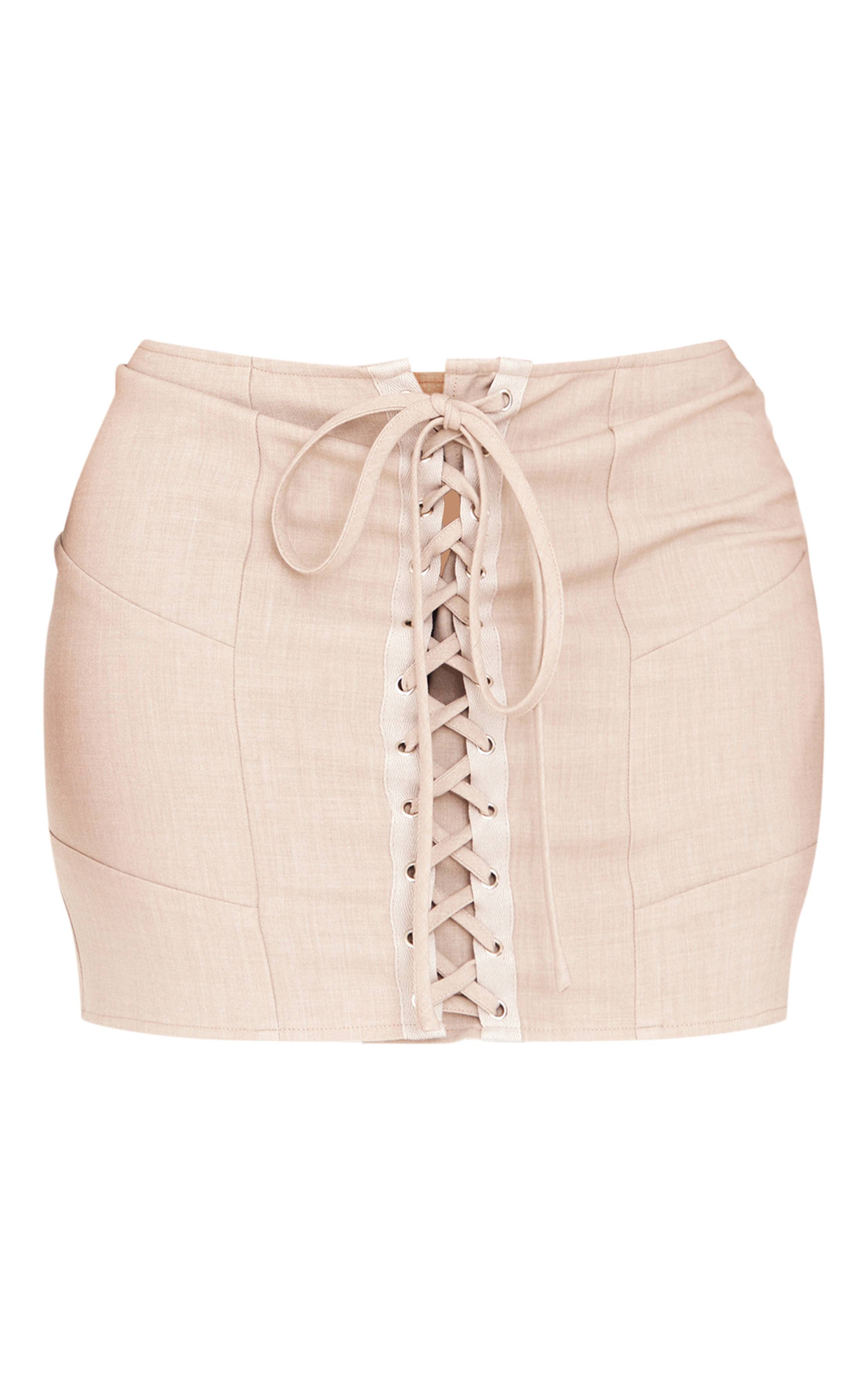 Gris Pierre Mini-jupe Moulante En Tissu Tissé Avec Détail Lacé