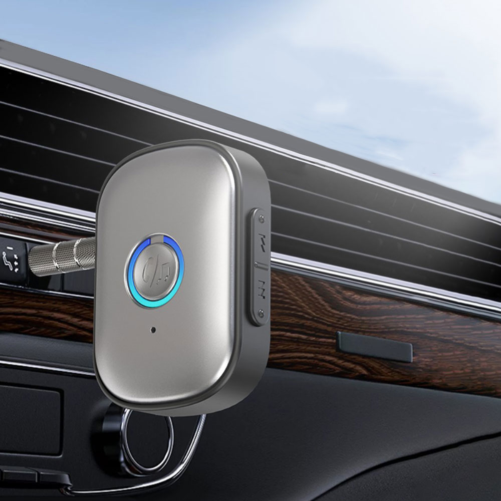KFZ Bluetooth 5.3 Audio Receiver mit Freisprecheinrichtung   3.5mm Klinke Anschluss - Grau