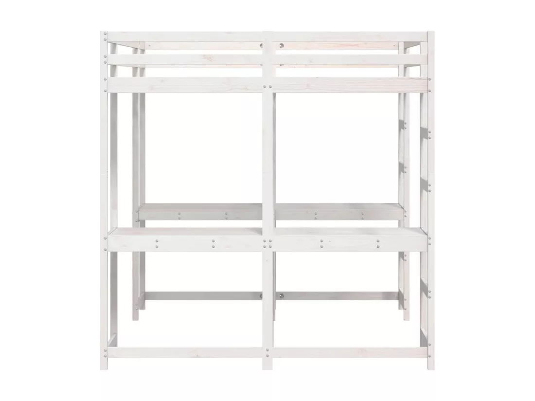 Lit superposé et bureau et échelle 160x200cm bois de pin massif
