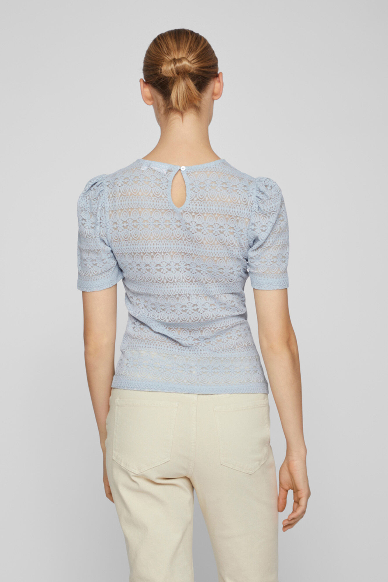 Blusa de renda de manga curta - Azul