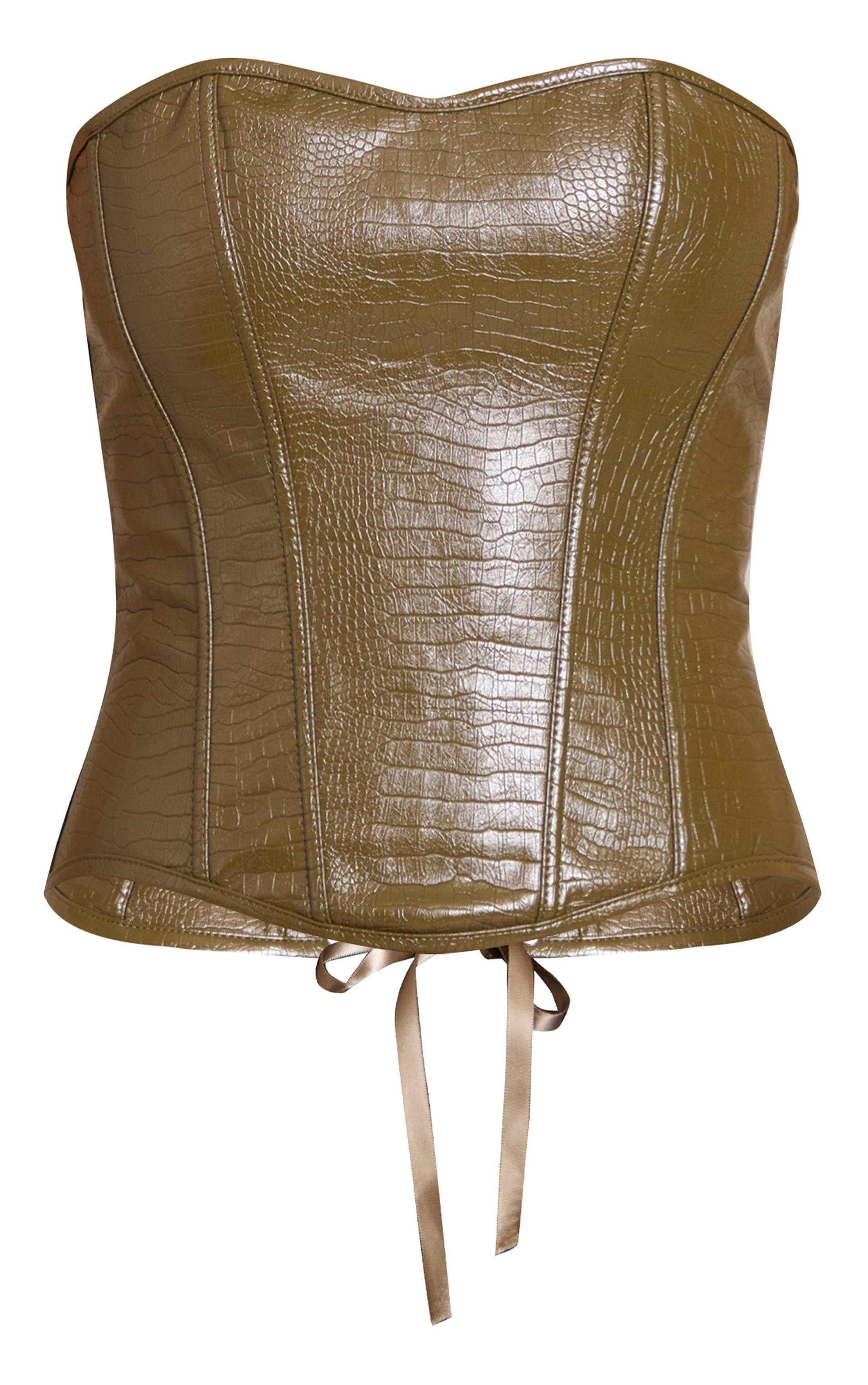Vert Olive Corset Bandeau En Synthétiquecuir Avec Laçage Au Dos