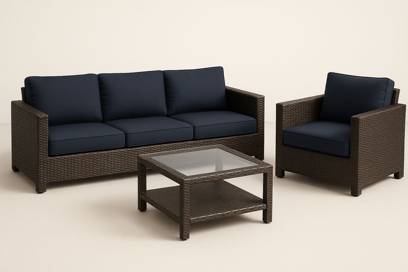 Rattan Gartenmöbel-Set 3-teilig mit Sofa, Sessel und Tisch Braun Dunke
