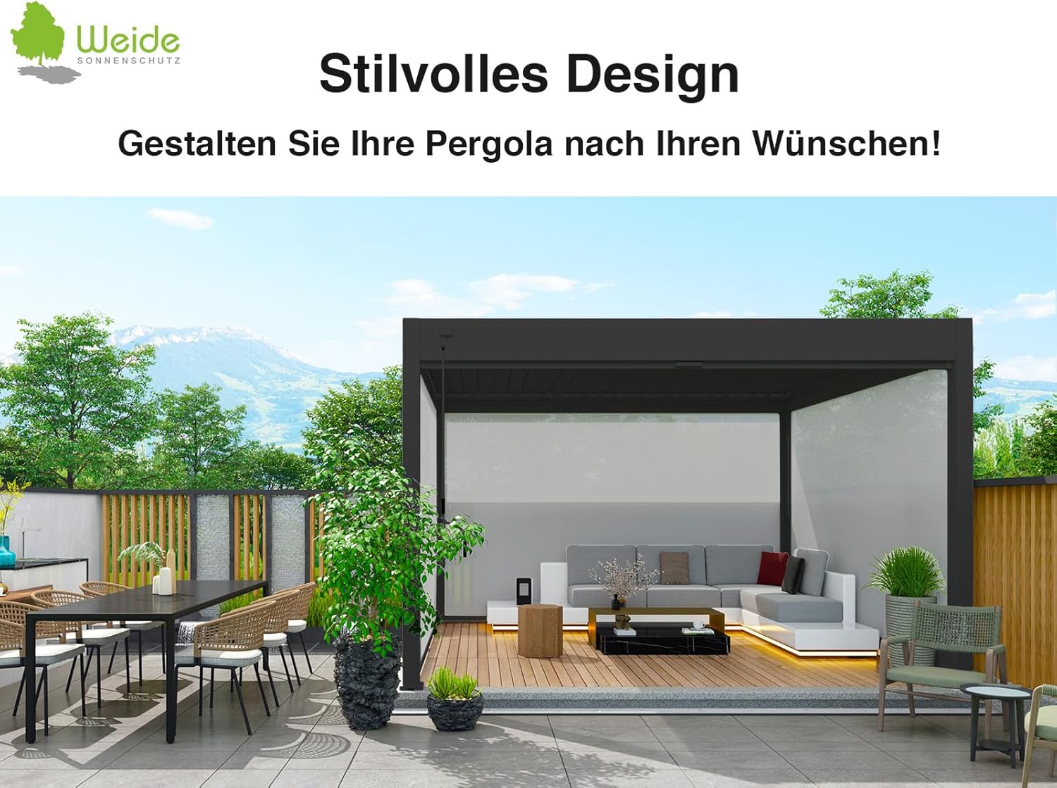 Weide Pavillon Sonnenrollo Ausziehbare Senkrechtmarkise außen für Pergola Sichtschutz Rollo 255cm hoch aus Aluminium, Texti stabil Winterfest UV-Schutz (3,0 Meter, Anthrazit) für Alu-Pavillon Weide