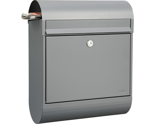 MEFA brievenbus, gepoedercoat staal, BxHxD 350/450/150 mm, Robijn 866 Basaltgrijs RAL 7012, toegang aan de voorzijde met klep en krantenrol
