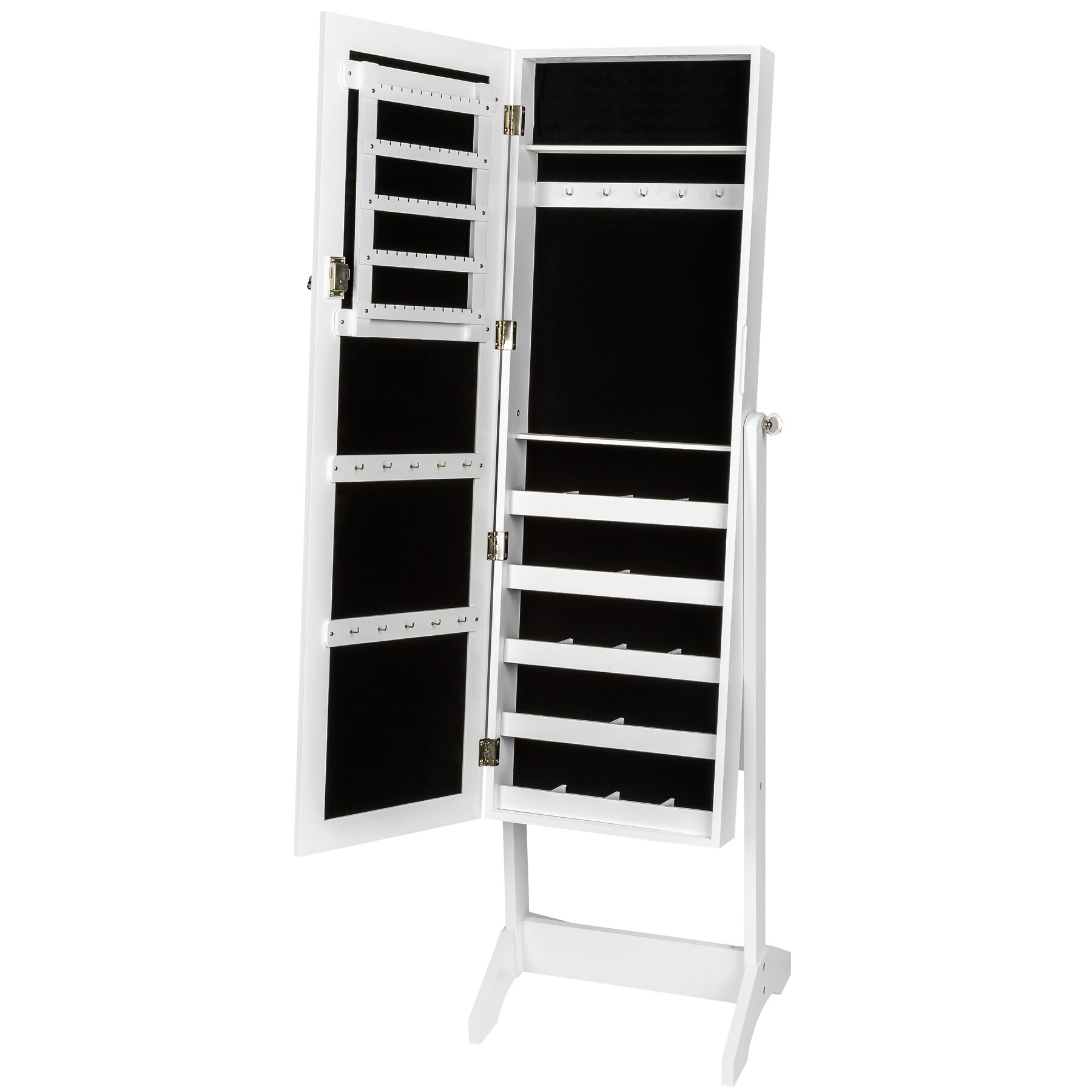 tectake® Schmuckschrank , mit Ganzkörperspiegel, aufgeteilter Innenraum mit Haken, Schlitzen und Löchern, abschließbar