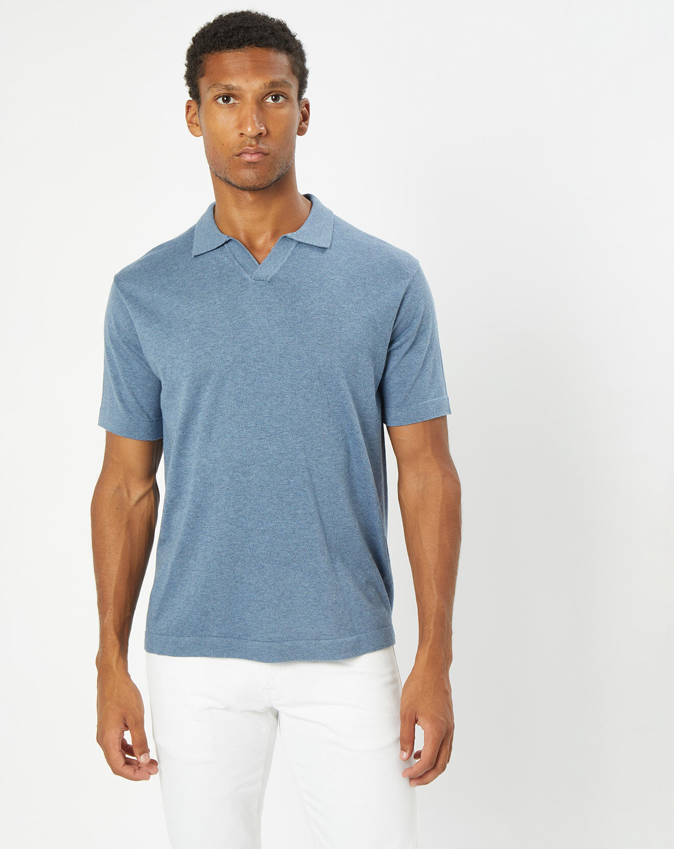 Hackett London Polo en Coton & Soie Tricot bleu