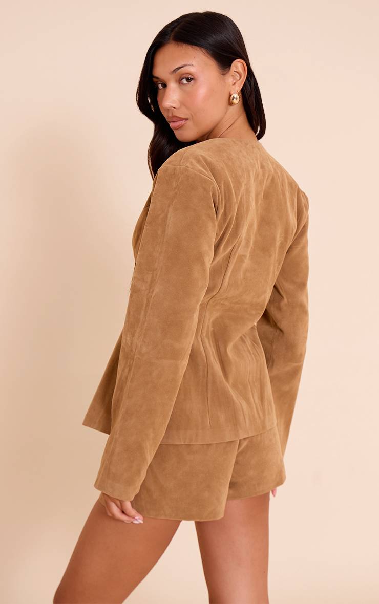Marron Blazer Cintré En Synthétique Structurée Avec Taille Resserrée