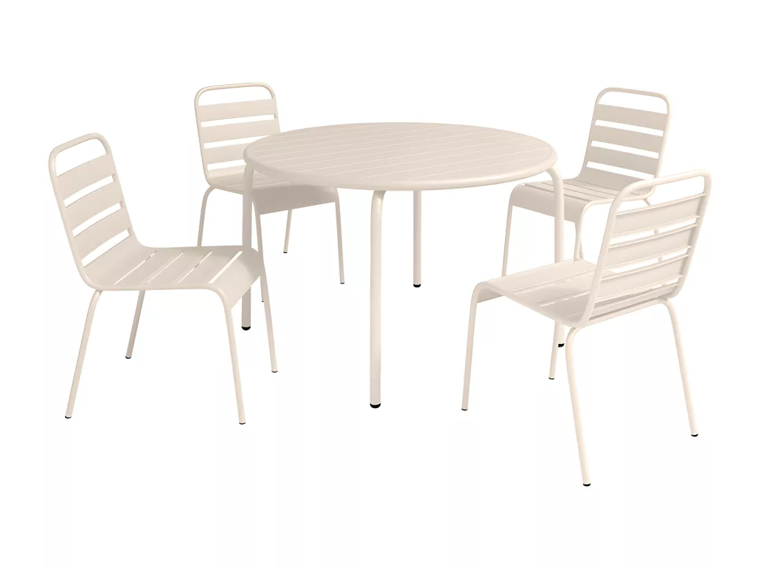 Salle à manger de jardin en métal - une table D.110 cm et 4 chaises empilables - Beige - MIRMANDE de MYLIA