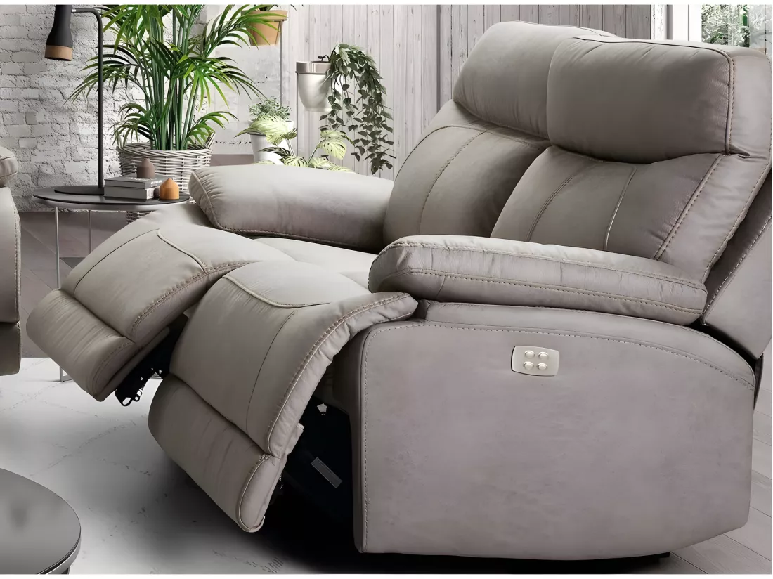 Canapé de relaxation électrique en microfibre Ducka-Couleur Beige-Système Electrique-2 places
