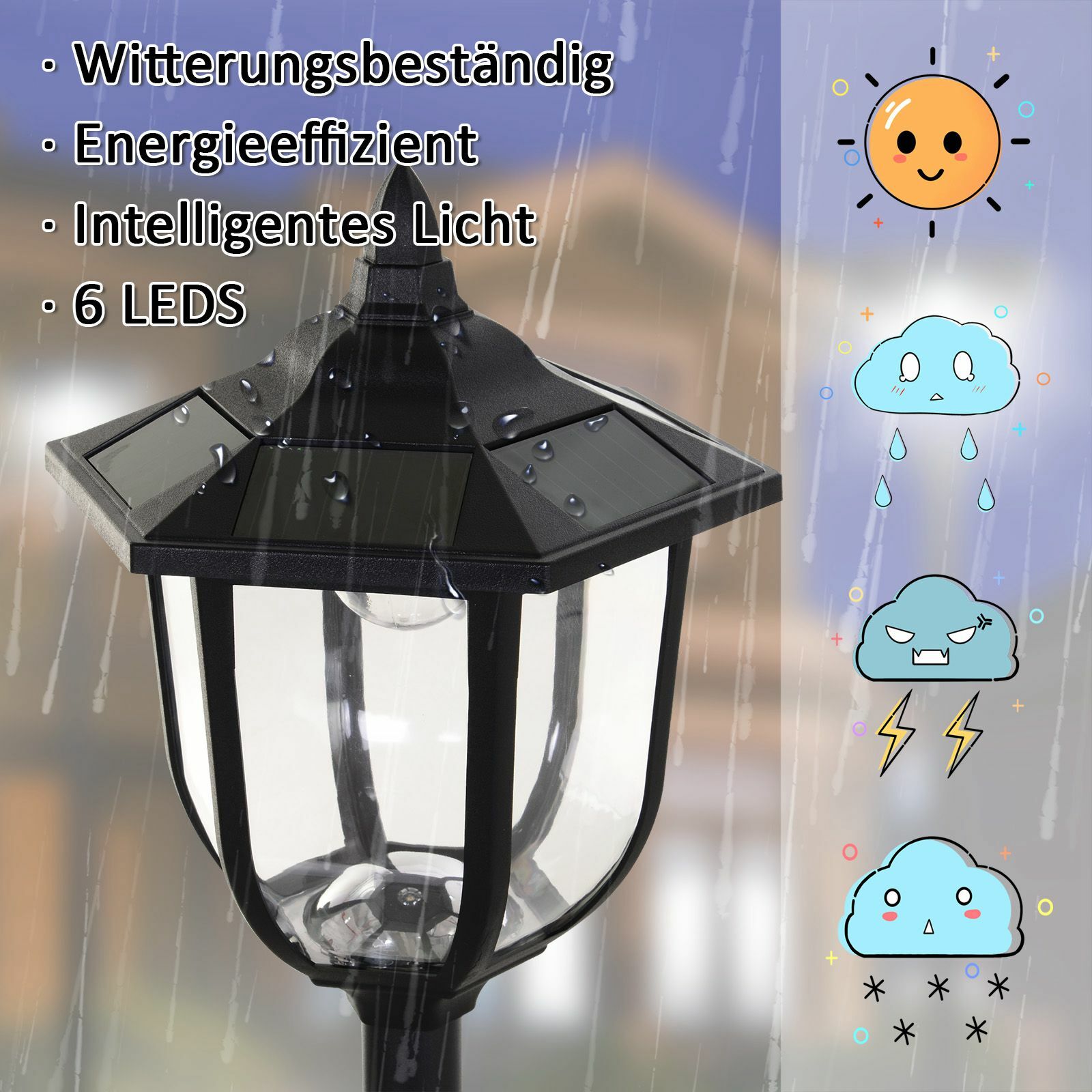 Outsunny Solar Gartenlaterne mit LED schwarz 26,5 x 177 cm (ØxH)
