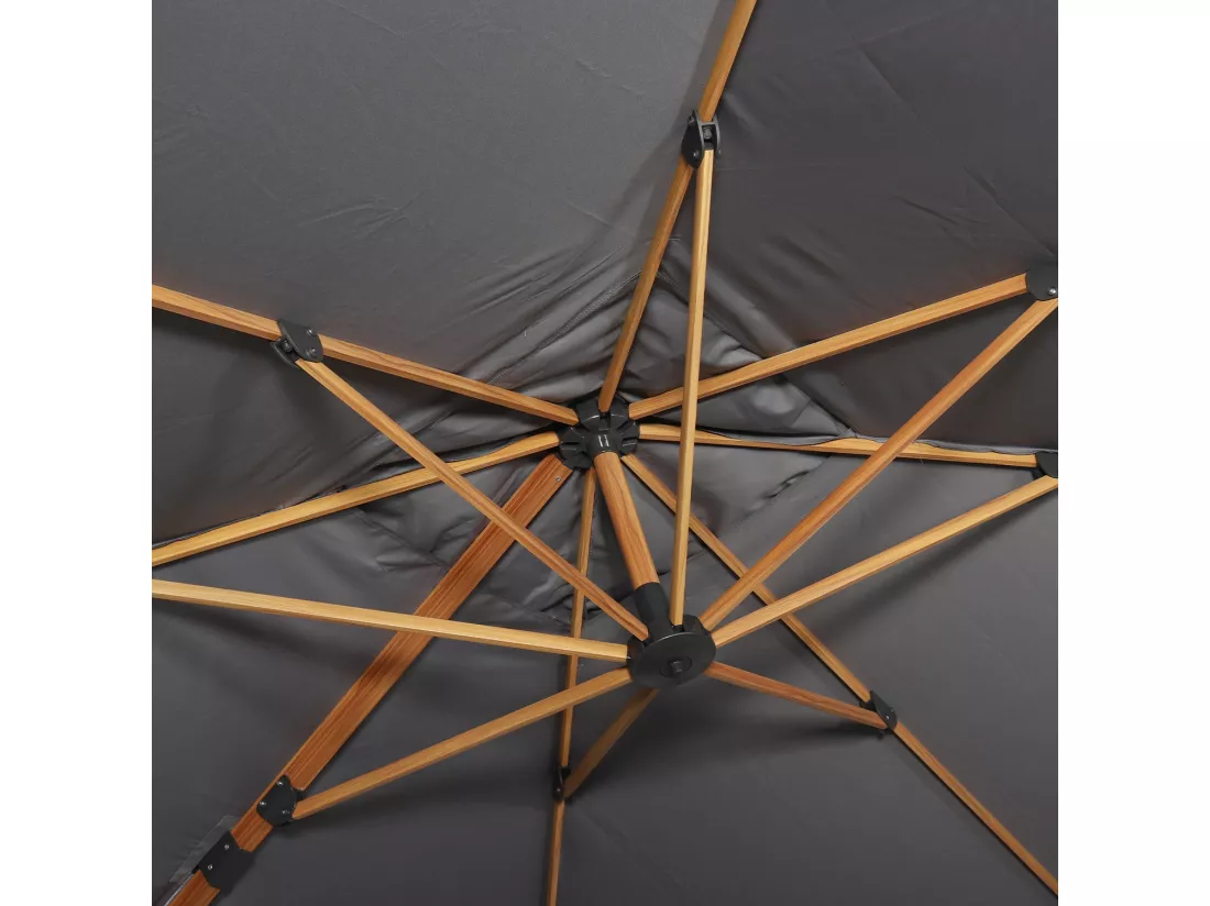 Parasol déporté carré 3x3m haut de gamme - Falgos - Gris- Parasol excentré inclinable. rabattable et rotatif à 360°.